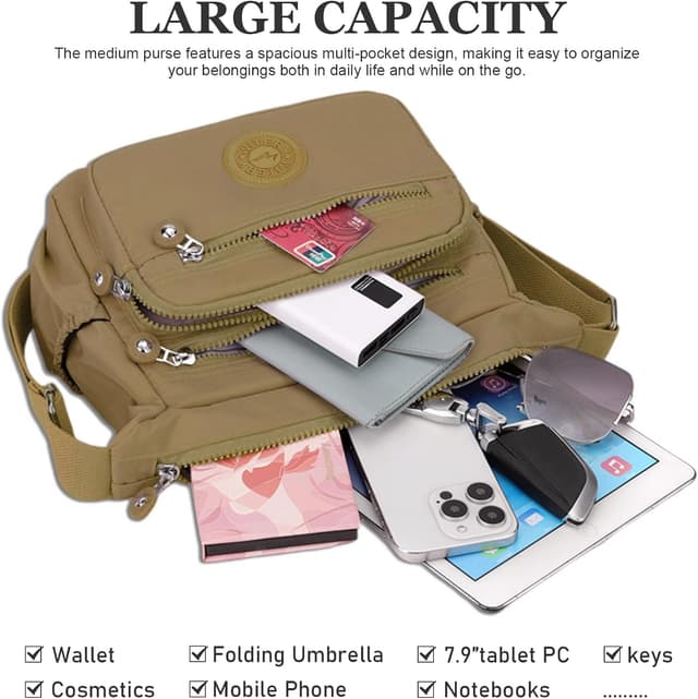 Thumbnail 6 de ModaZeal Women’s Multi-Pocket Crossbody Nylon Bag – Water-Resistant Travel & Daily Messenger