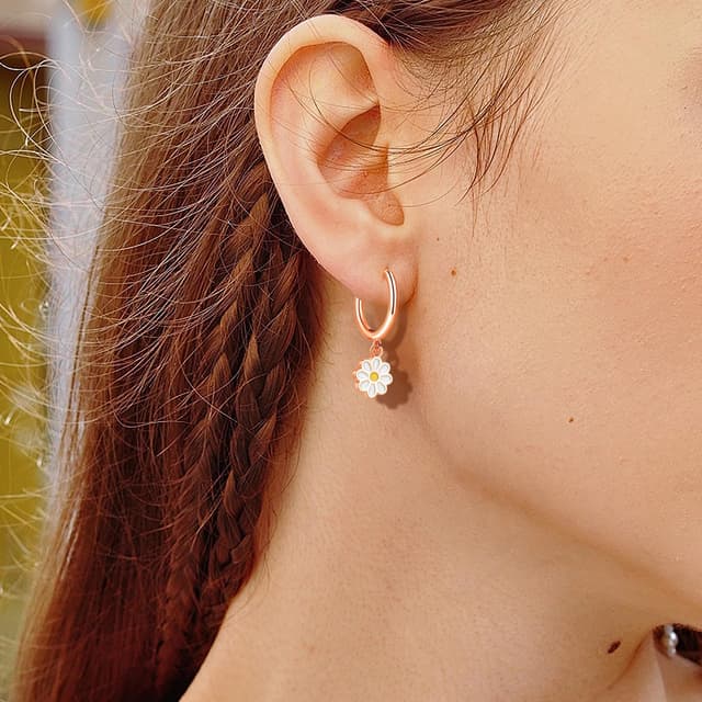 Detalle de Loutade Ohrringe Silber 925 Damen mit Creolen & Anhänger (Wassertropfen/Schwarz Herz/Sonnenblume)