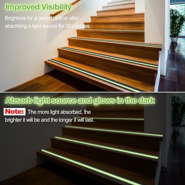 Detalle de AiQInu nastro antiscivolo fluorescente 5 m x 5 cm con luce nel buio