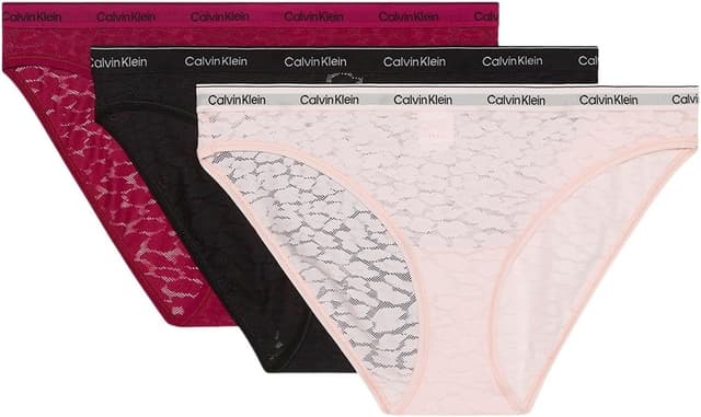Detalle de Calvin Klein Women’s 3 Pack Low Rise Bikini Briefs in leopard print stretch lace