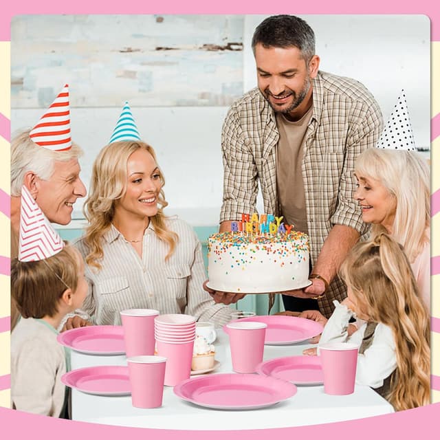 Thumbnail 5 de Nkaiso Hellrosa Partygeschirr 96-teilig