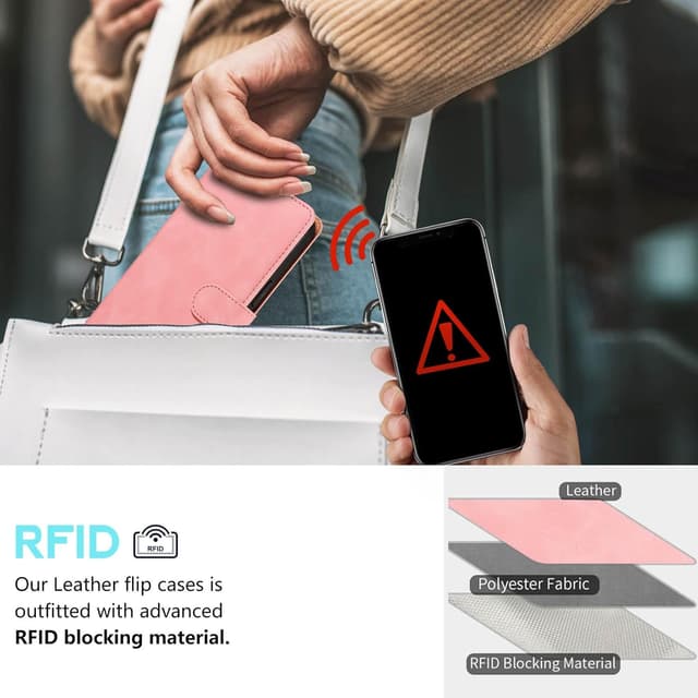 Detalle de GOTOURED for Pixel 9a Case Wallet with RFID blocking, 4 card slots & detachable wrist strap (Pink)