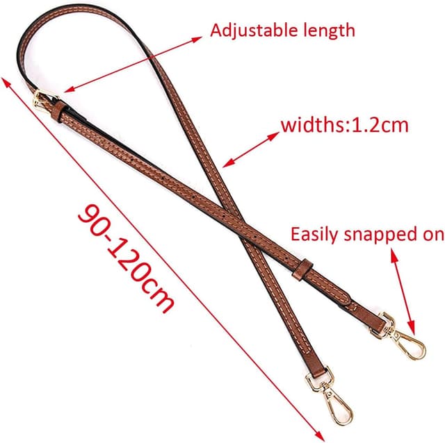 Detalle de Keriocusi Lederriemen für Klein Tasche in Braun – verstellbarer Damen-Taschengurt mit goldfarbenem Karabiner, 90–120 cm (1,2 cm breit)