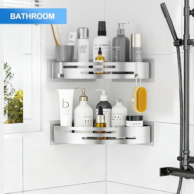 Detalle 2 de PNNP Duschablage Ohne Bohren Ecke Silber 2-stk