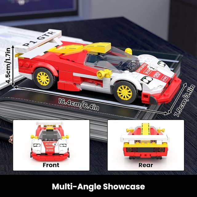 Detalle 2 de Mould King 27089 Technik Speed Champion Klemmbausteine Auto GTR LT mit Acrylvitrine (385 Teile)