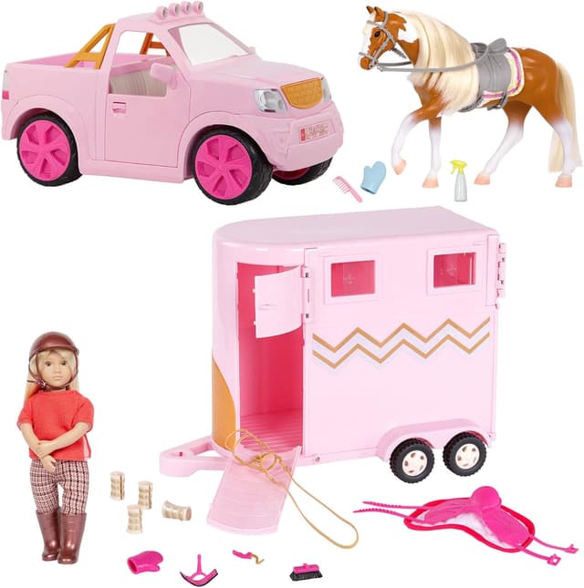 Detalle de Ensemble Lori Briella : mini poupée, camionnette et remorque pour cheval de jeu