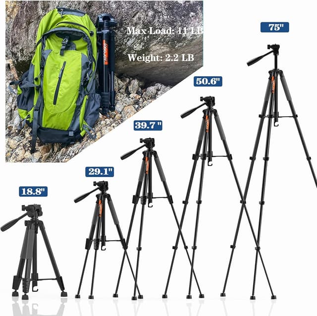 Thumbnail 6 de KINGJOY 75" Camera Tripod Lightweight for DSLR