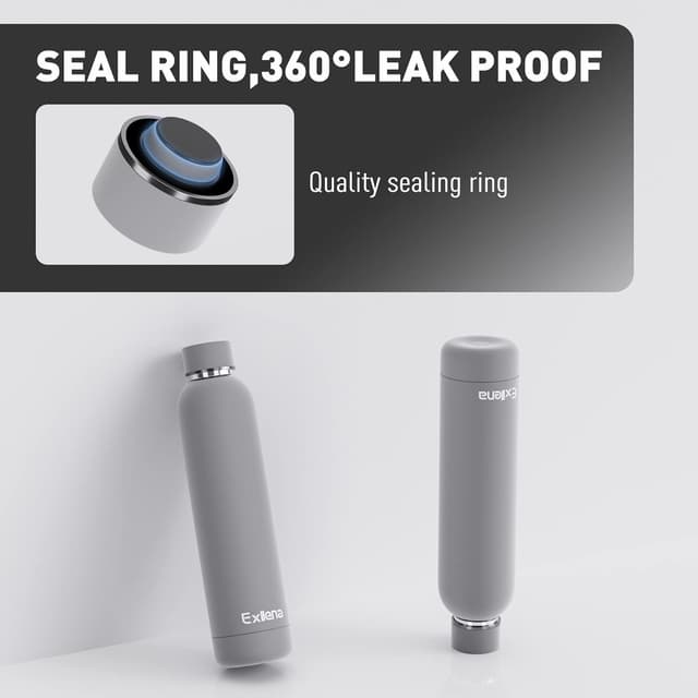 Detalle de Exllena 750ml insulated water bottle with clip, double-wall vacuum stainless steel (BPA-free) – grey