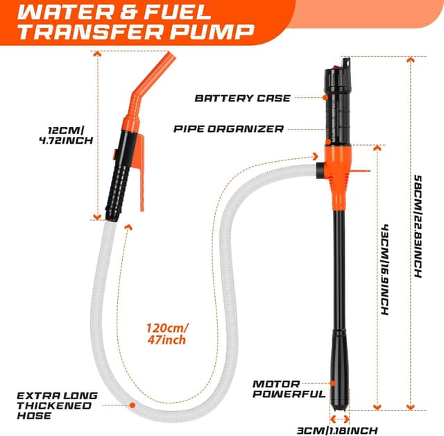 Detalle de Portable Electric Fuel Transfer Pump (3.2GPM) with 47-Inch Hose, Battery-Powered Siphon Pump for Car/RV