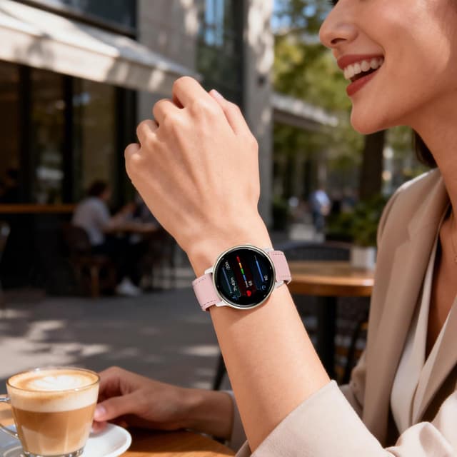 Detalle de Bracelet en cuir 20 mm pour Garmin Vivoactive 5/6, Venu 2 Plus, Venu Sq 2 et Vívomove 3 44 mm