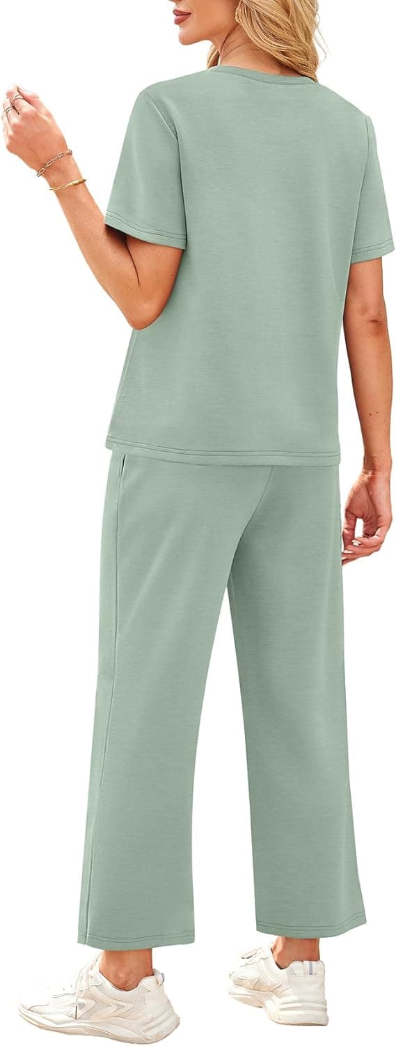 Detalle de WIHOLL 2-Piece Women’s Casual Summer Lounge Set with Crop Pants Pockets