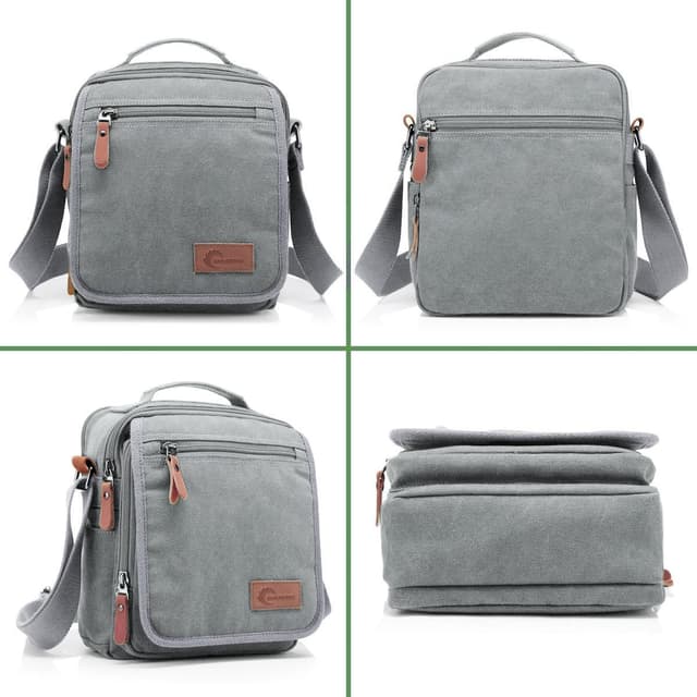 Detalle de CHEREEKI Canvas Bag Messenger Shoulder Bag with Multiple Pockets (holds 10-inch tablet)