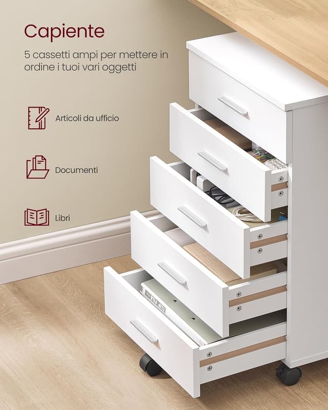 Detalle 2 de VASAGLE cassettiera da ufficio 5 cassetti