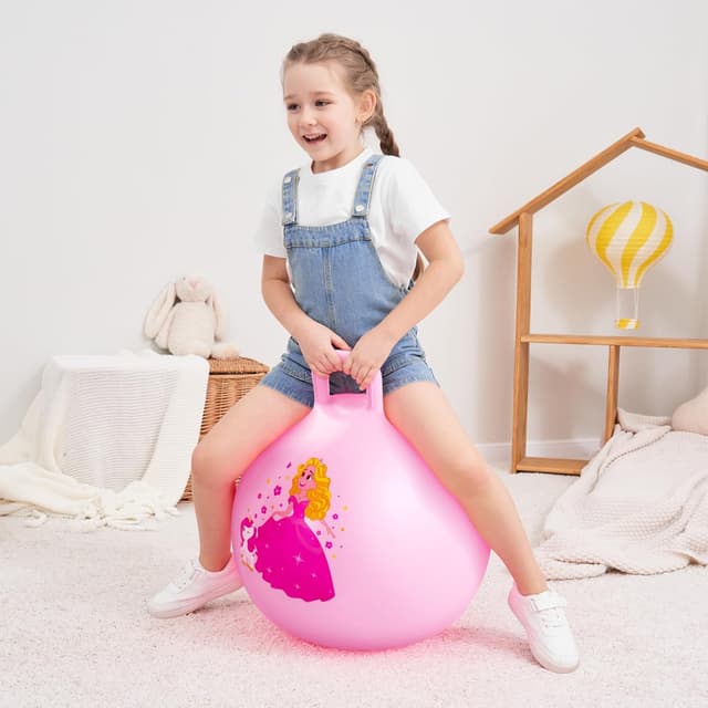Detalle de INPODAK Hüpfball 45 cm für Kinder (3–8 Jahre) mit Griff, rutschfest, inkl. Pumpe