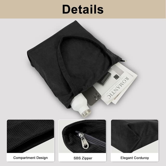 Detalle 2 de CNMTCCO Cord Shopper-Tote für Damen mit Reißverschluss – große Tragetasche für Alltag, Arbeit und Reisen