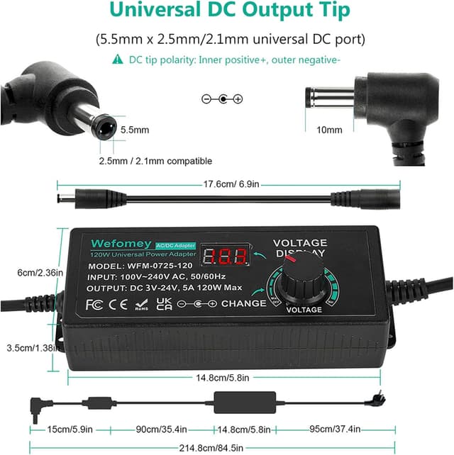 Thumbnail 4 de 3V-24V 5A 120W Einstellbares Netzadapter 🔌