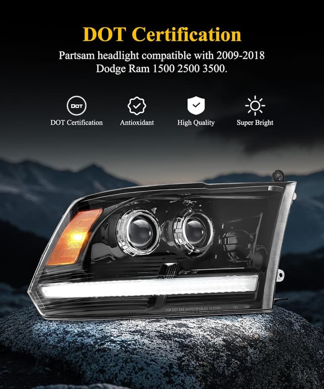 Detalle de Partsam Full LED Headlights Assembly (DOT Approved) for 2009-2018 Ram 1500/2500/3500, Dual Projector LED Pair