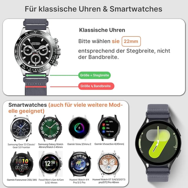 Thumbnail 3 de Fullmosa Nylonarmband 22 mm kompatibel mit Garmin