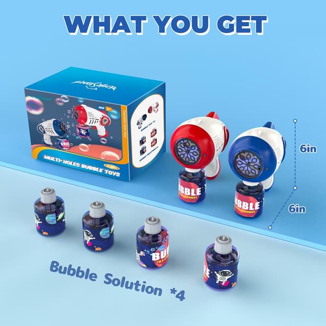 Detalle 2 de EagleStone 2-Pack Light-Up Automatic Bubble Gun Toy for Kids (8-hole, outdoor bubble machine)