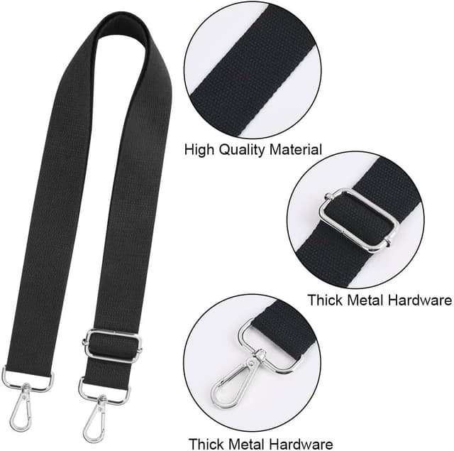 Detalle de Aucuu tracolla in cotone tinta unita nera con fibbia argento e scatola bianca