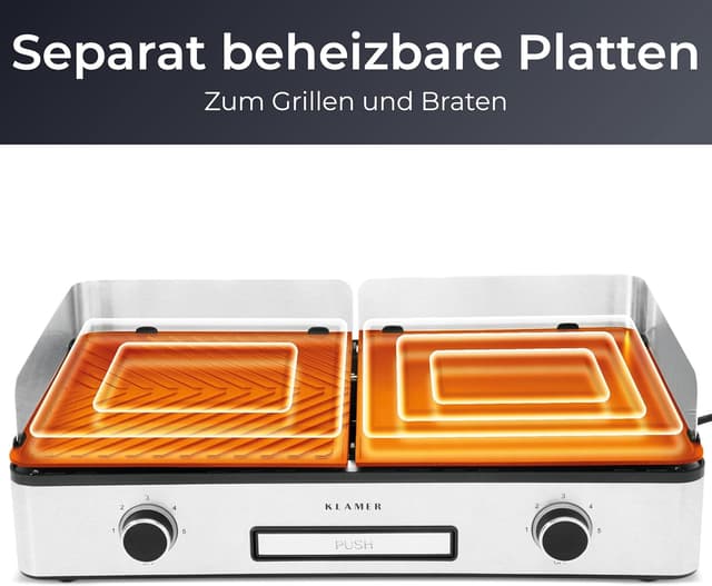 Thumbnail 6 de KLAMER Elektrogrill mit Duo-Platten, abnehmbaren Platten & separater Temperatureinstellung