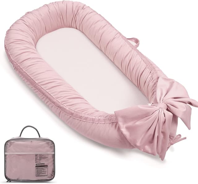 Detalle de EAQ Baby Nest Pod for Newborn (0–12 months) – Soft, breathable sleep pod in light pink