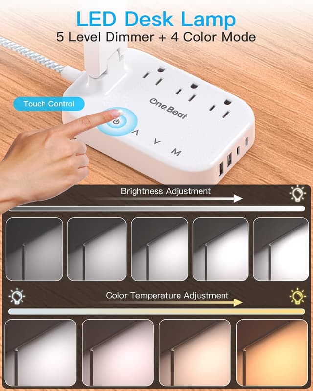 Detalle 2 de Power Strip LED Desk Lamp 4 USB Ports