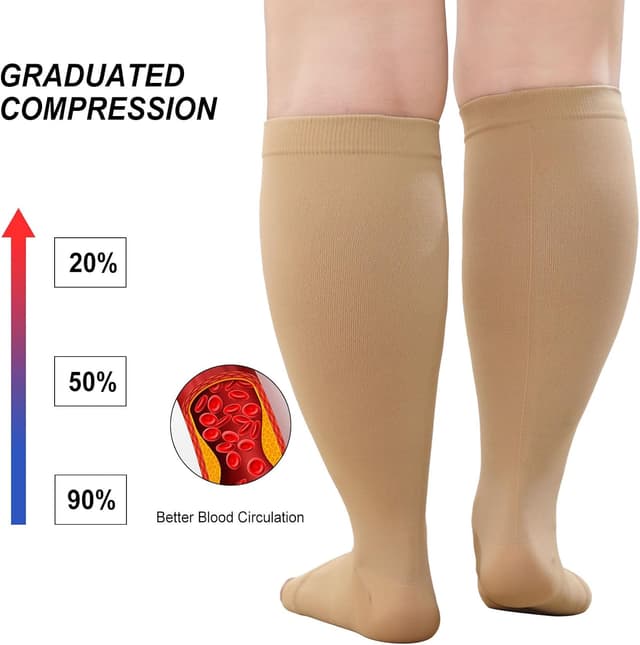 Detalle de PUTUO bas de contention grande taille 7XL à bout ouvert (1 paire) beige