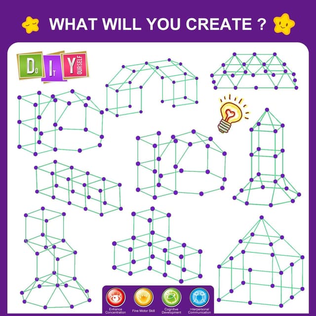 Detalle de Glow In The Dark Fort Building Kit for Kids (140-Piece STEM Fort Set)