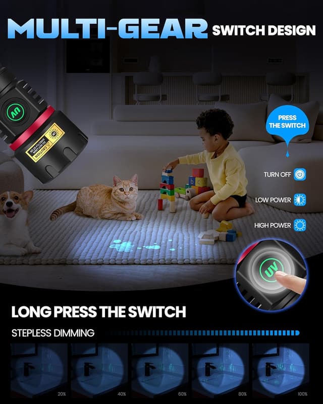 Detalle 2 de DARKBEAM UV Taschenlampe Schwarzlicht 365 nm (6xLED, 80 W) USB-wiederaufladbar