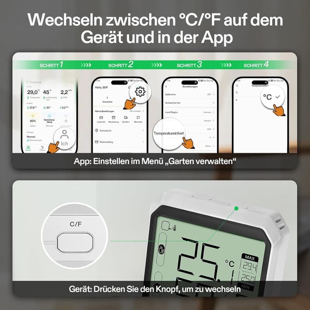 Thumbnail 6 de VIVOSUN AeroLab THB1S Hygrometer Bluetooth 2 Jahre Speicher đź“·
