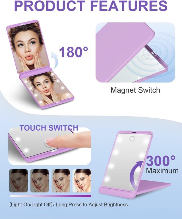 Thumbnail 2 de Rantizon p22 Portable LED Makeup Mirror 2X