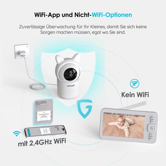 Thumbnail 4 de ieGeek Babyphone 1080P mit 5-Zoll-Display und PTZ