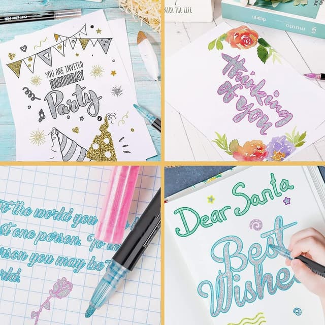 Detalle de TOVIKI 24 colori penne glitterate doppia linea: effetto metallizzato e glitter, regalo per bambine 4-12 anni