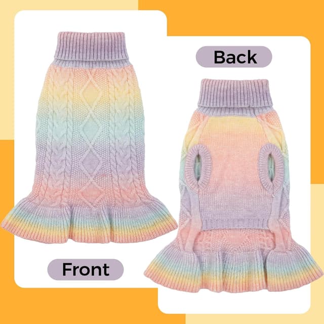 Detalle 2 de LeLePet Lelepet Turtleneck Large Dog Jumper (Rainbow L) – warm knitted turtleneck dog pullover dress