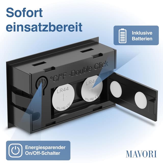 Detalle de MAVORI 5er-Set Mini Thermo-Hygrometer digital (2-in-1) für Temperatur & Luftfeuchtigkeit