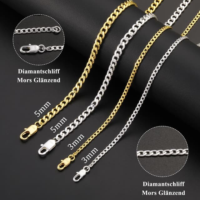 Detalle de Rajputana Chaîne cubaine en argent sterling S925 3 mm (épaisseur) pour homme, style Figaro, hypoallergénique