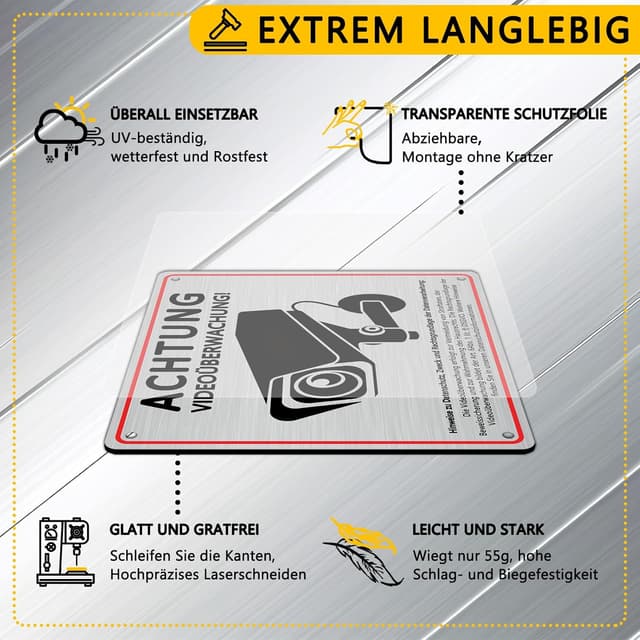 Detalle de Schild Videoüberwachung 15 x 15 cm Aluminium