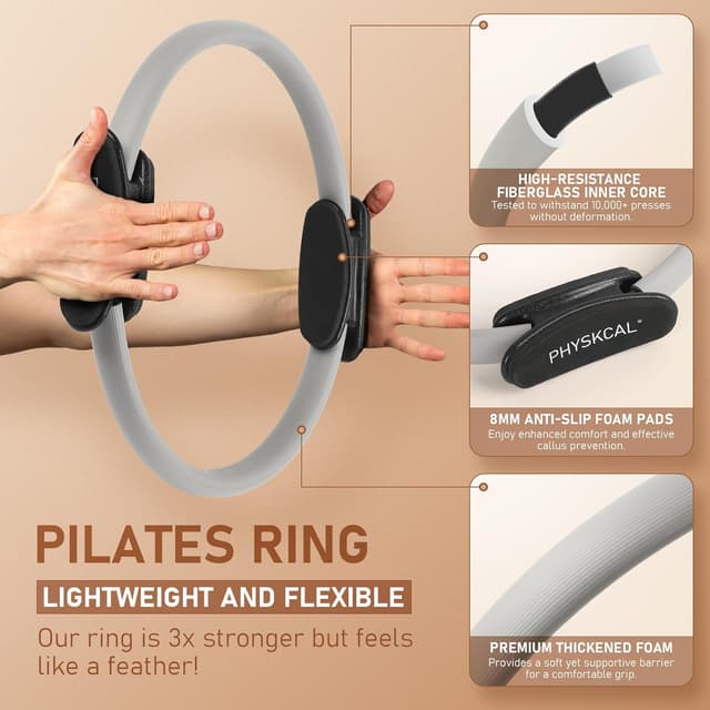 Detalle de PhysKcal Pilates Set: 15 Zoll Pilates-Ring (38 cm) für Training, Einsteiger-Workouts & mehr