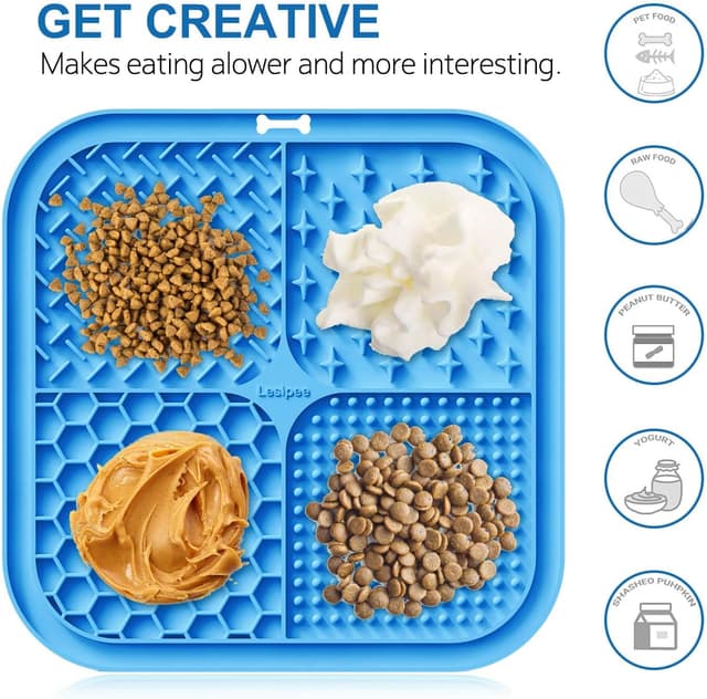 Detalle de Lesipee Leckmatte Hund (2 Stück) mit Silikonspatel und Bürste – Schleckmatte gegen Stress & Langeweile