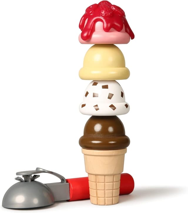 Detalle de Melissa & Doug Eisdiele aus Holz, 28-teilig (mit Spielgeld) – Rollenspiel für Eiscreme im Laden