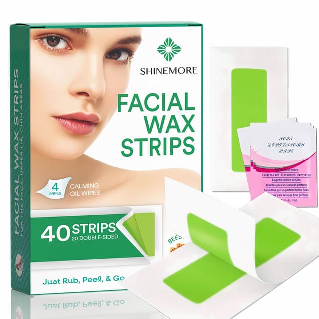 Detalle de ShineMore Facial Wax Strips for Hair Removal (40 Strips + 4 Calming Oil Wipes) for Face, Eyebrow, Upper Lip, and Chin
