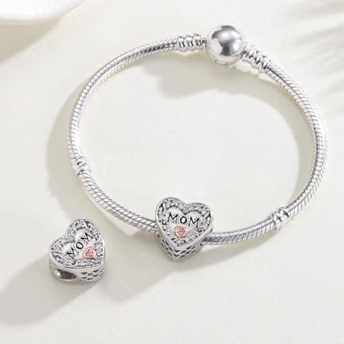 Detalle de BOIGEGU Amor Charms de plata de ley 925 con circonita cúbica 5A (compatible con europeos)