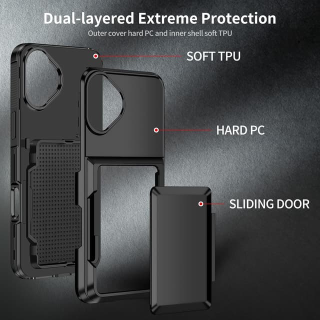 Detalle 2 de Aolcev iPhone 16 Wallet Case with Card Holder (up to 4 cards) – Dual Layer Shockproof in Black