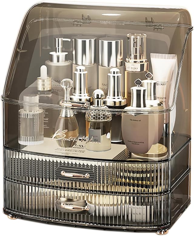 Detalle de Lurcns Makeup Organiser with Drawers (Clear Lid) for Vanity, Bathroom Countertop & Skincare Storage