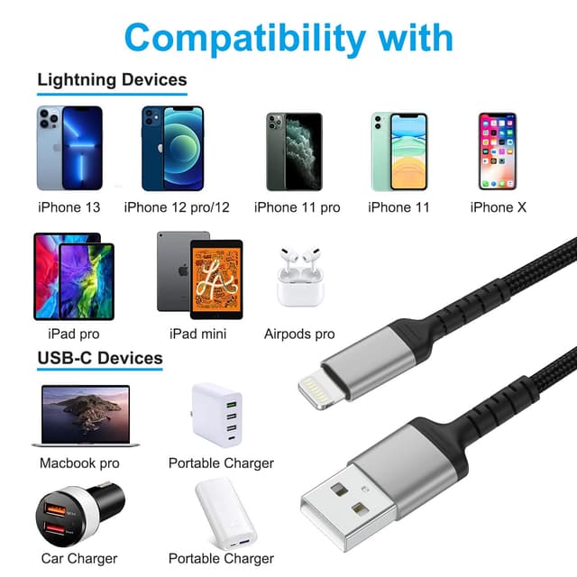 Thumbnail 6 de iPhone Ladekabel Kurz (15 cm, 2er-Pack) MFi Lightning – Nylon, USB-A auf Lightning