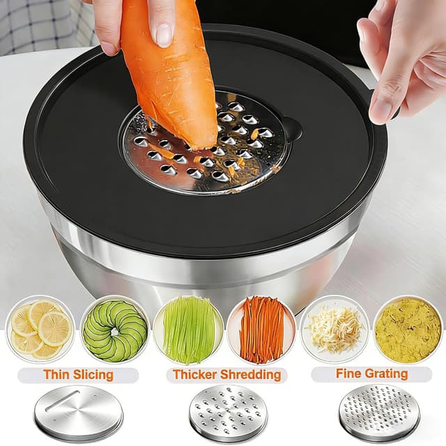 Detalle 2 de Umite Chef Thickened 26-Piece Stainless Steel Mixing Bowls Set with Airtight Lids & 3 Grater Attachments