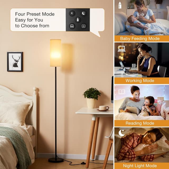 Detalle de Aooshine grey corner floor lamp with remote control, stepless dimming and 3 colour temperatures