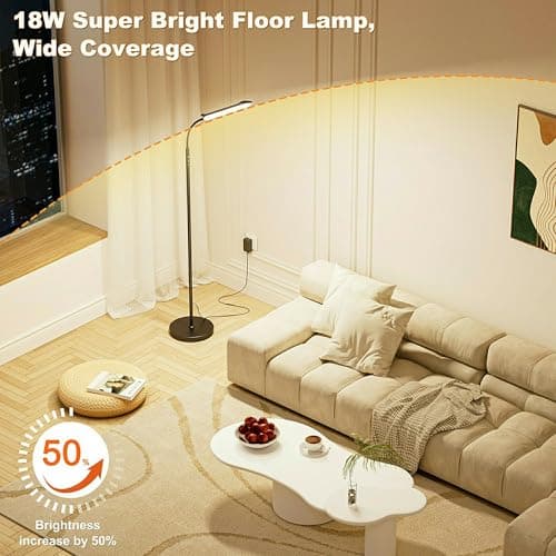 Detalle de Lámpara de pie Yikuneng regulable 18W con control remoto, botones táctiles y cuello de ganso