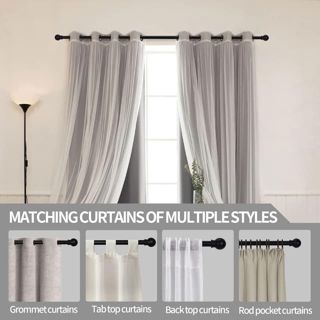 Detalle de Thestoa Adjustable Curtain Rods (48 to 84-92 inch) in 5/8" Matte Black Stainless Steel